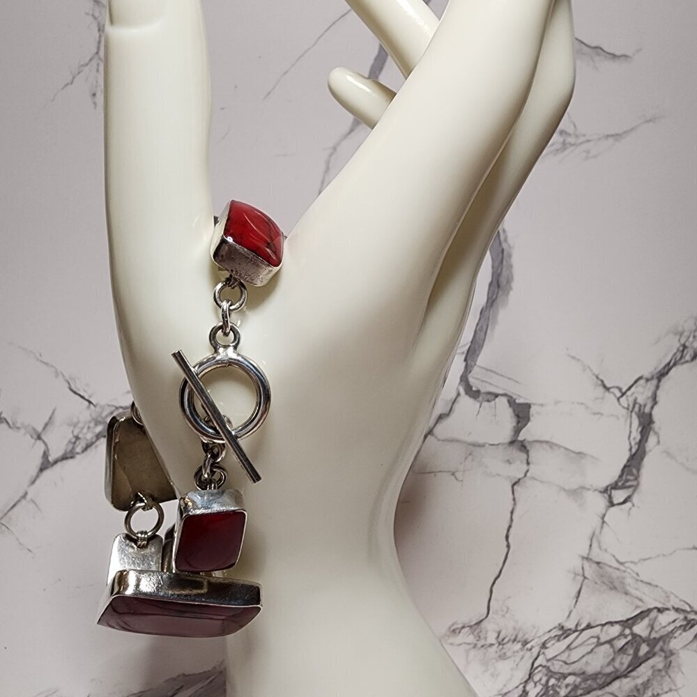 Vintage Heavy Red Jasper 925 Silver Bracelet - Picture 5 of 11
